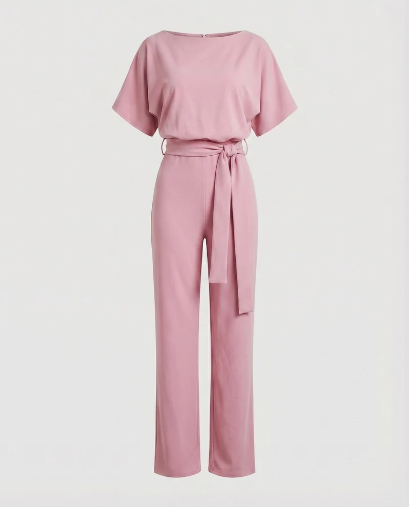Damen eleganter Jumpsuit mit weitem Bein und Taillenknoten
