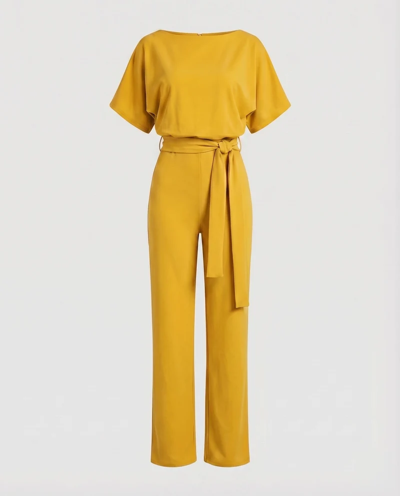 Damen eleganter Jumpsuit mit weitem Bein und Taillenknoten