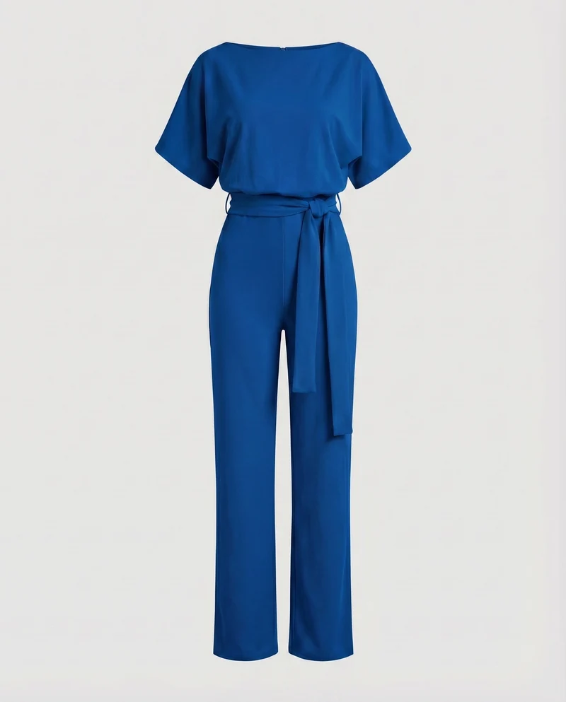 Damen eleganter Jumpsuit mit weitem Bein und Taillenknoten
