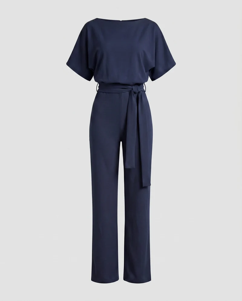 Damen eleganter Jumpsuit mit weitem Bein und Taillenknoten
