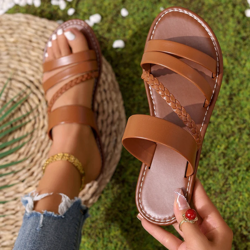 Damen Riemensandalen mit geflochtenem Design und bequemer Sohle