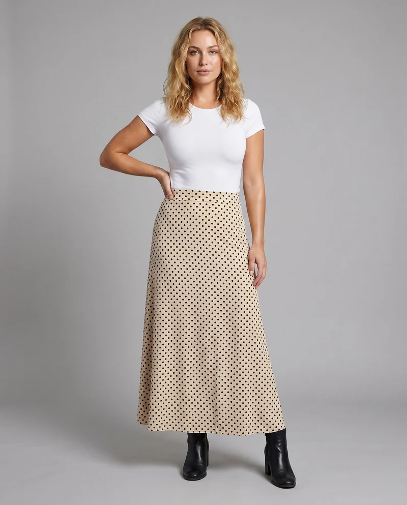 Damen Maxirock mit stilvollem Punktedesign und fließendem Fall
