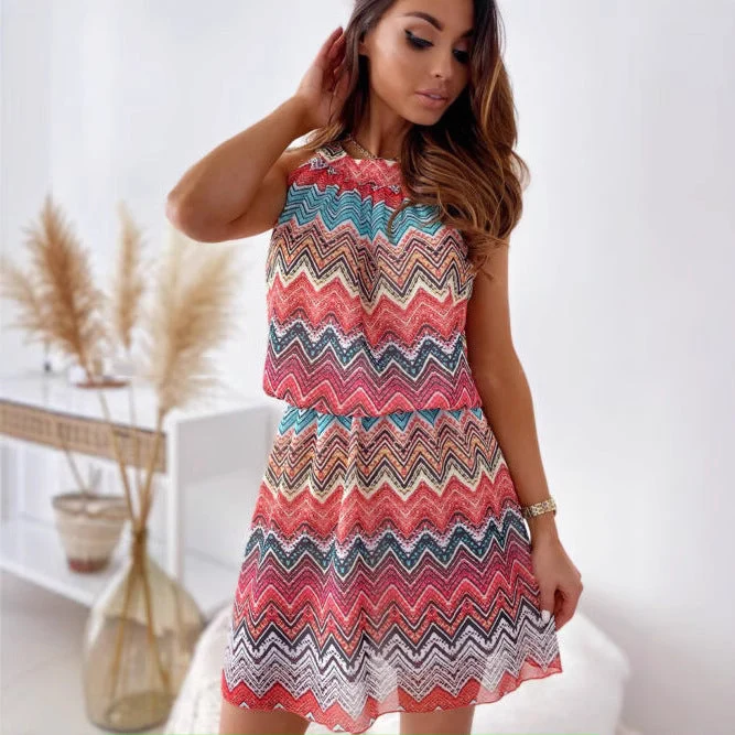 Damen Neckholder Minikleid mit zigzag-muster und luftiger Passform