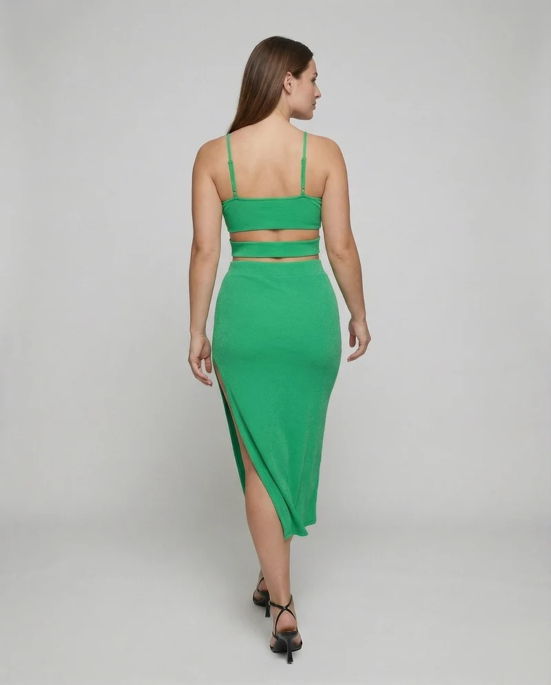 Modische Crop-Top MischgewNord Taschene Midikleid-Set