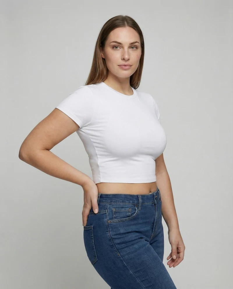Damen Figurbetonte Elastische Baumwoll Kurzarmshirt