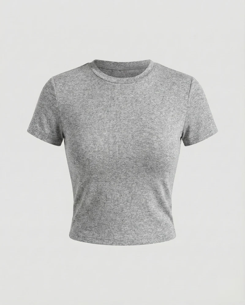 Damen Figurbetonte Elastische Baumwoll Kurzarmshirt