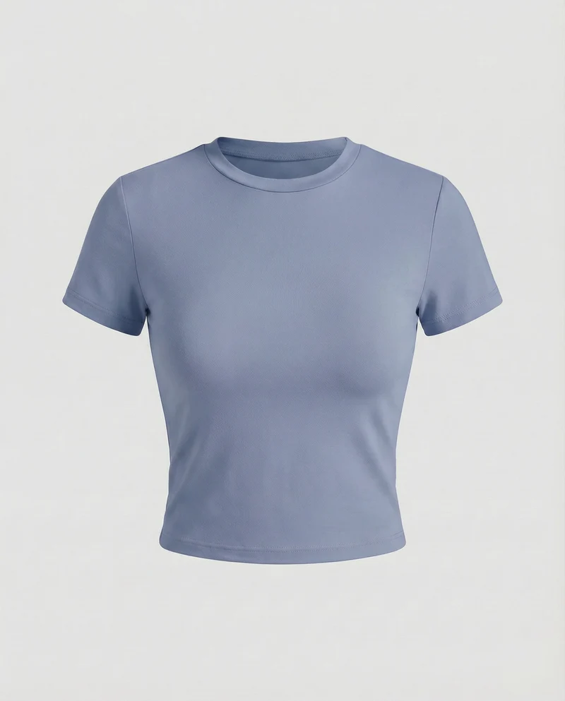 Damen Figurbetonte Elastische Baumwoll Kurzarmshirt