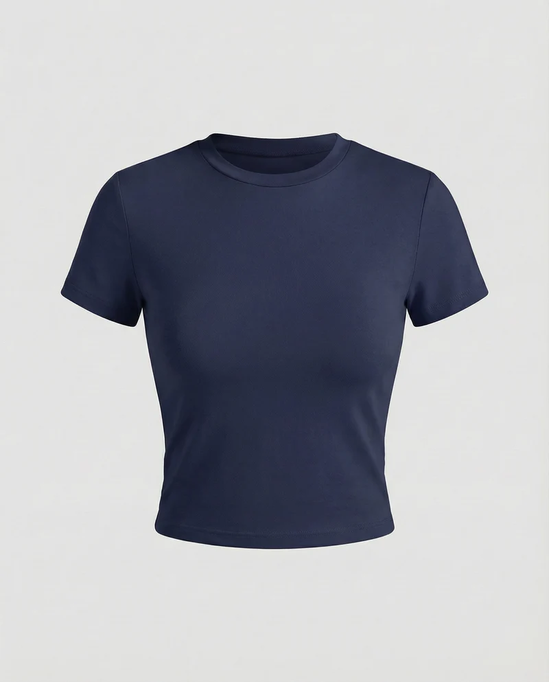 Damen Figurbetonte Elastische Baumwoll Kurzarmshirt