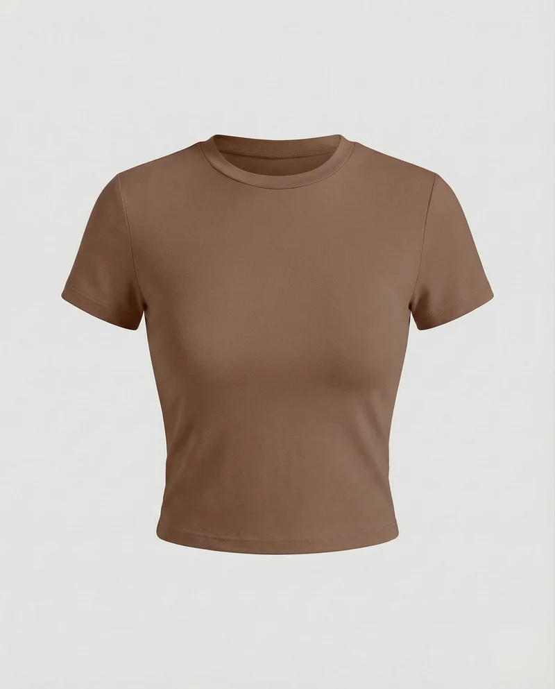 Damen Figurbetonte Elastische Baumwoll Kurzarmshirt