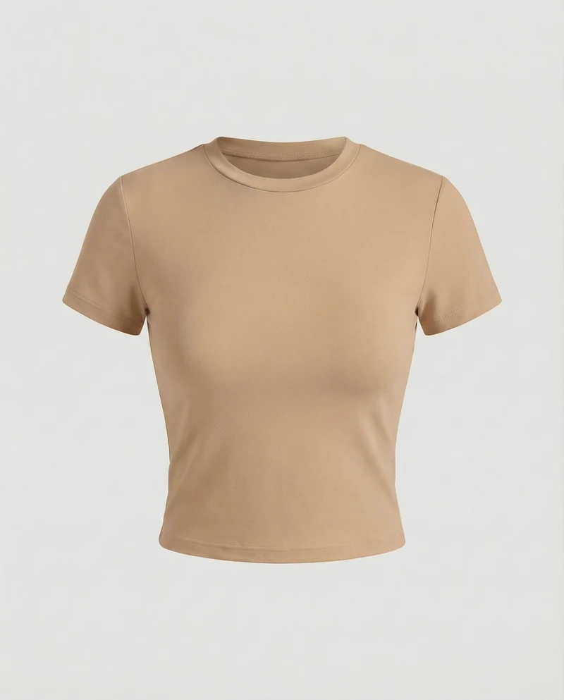 Damen Figurbetonte Elastische Baumwoll Kurzarmshirt