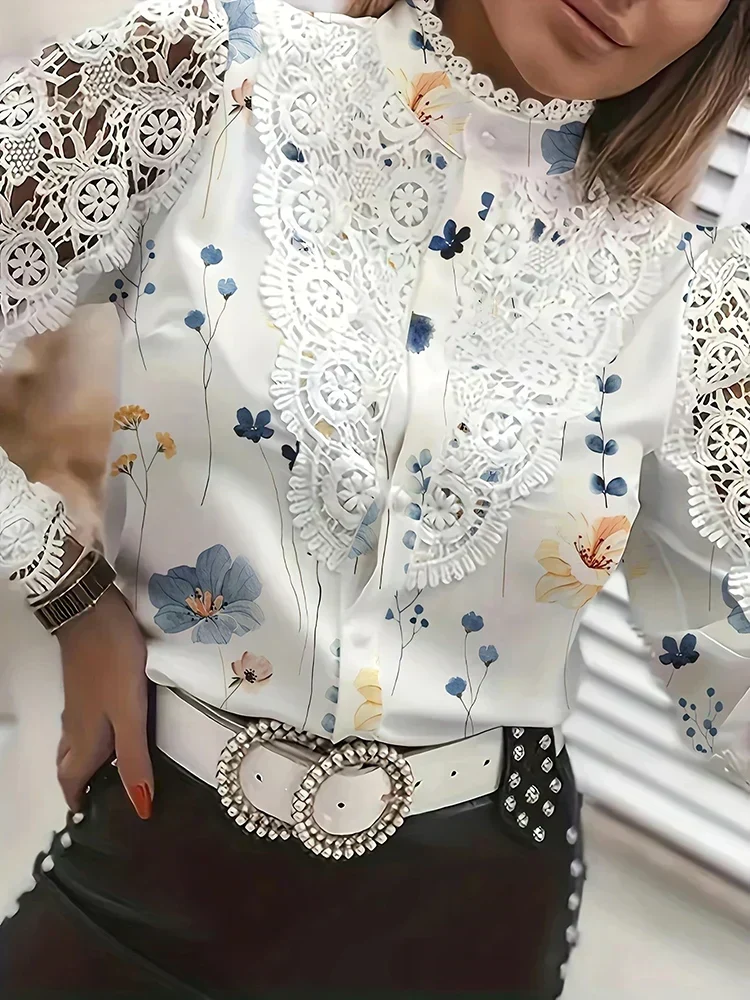 Kragen Spitze Patchwork Bluse