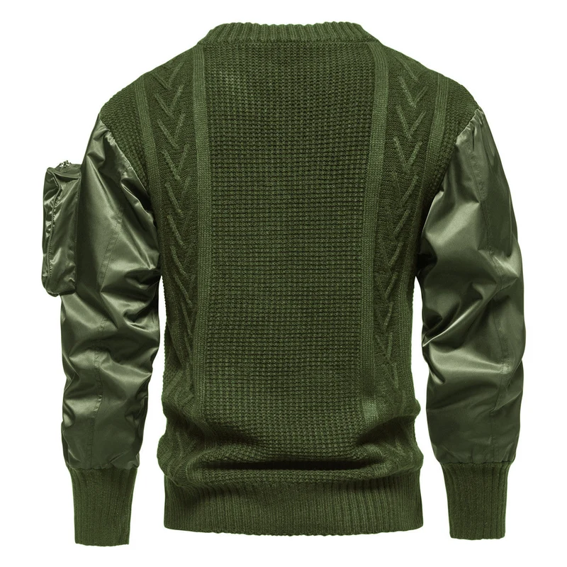 Herren Grobstrickpullover mit modernen Kunstlederärmeln Nord Taschen