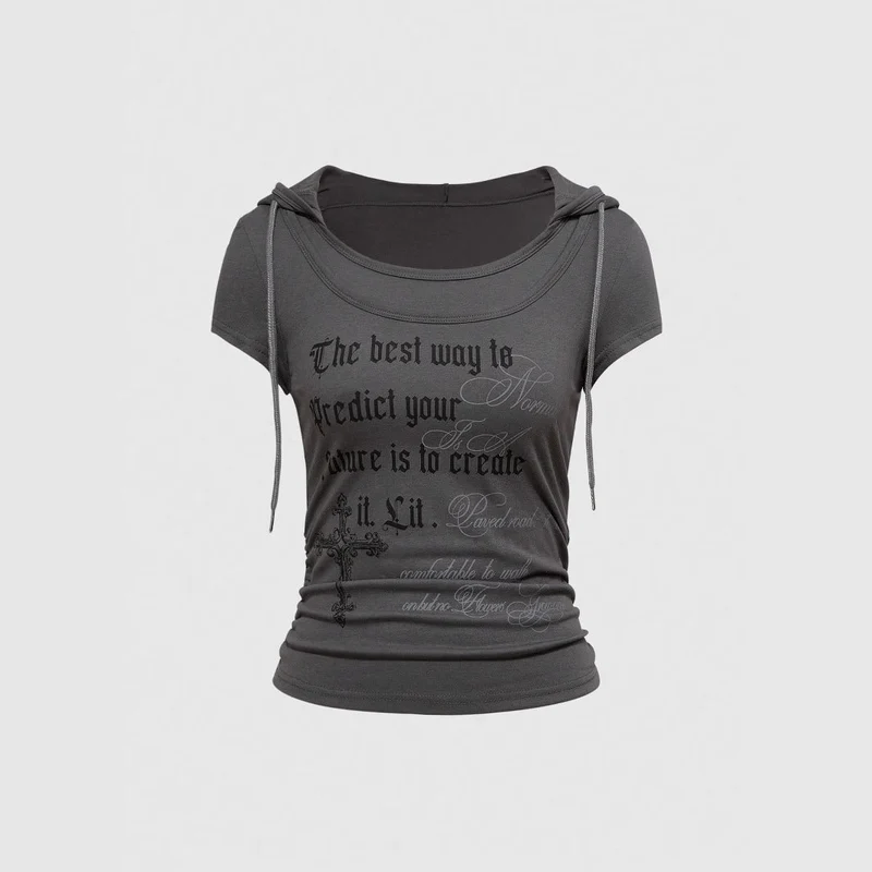 Damen Kapuzen-T-Shirt mit einzigartigem Schriftzug Nord Taschen