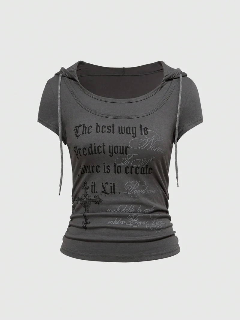 Damen Kapuzen-T-Shirt mit einzigartigem Schriftzug Nord Taschen