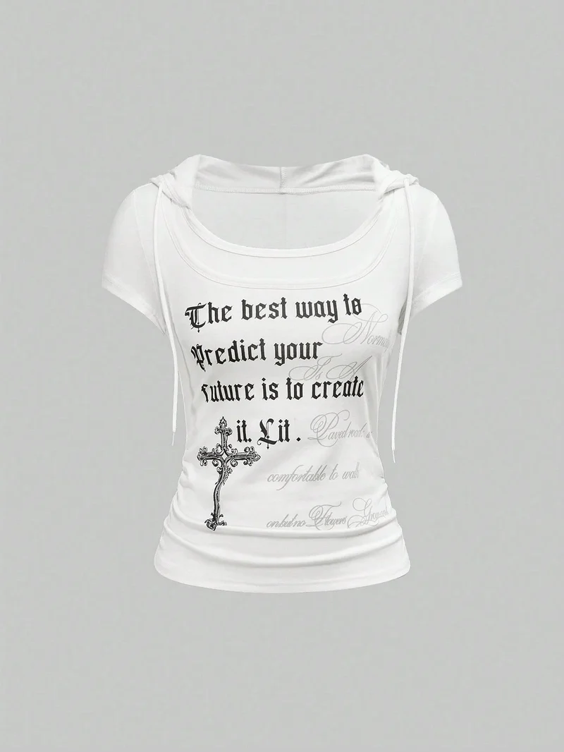 Damen Kapuzen-T-Shirt mit einzigartigem Schriftzug Nord Taschen