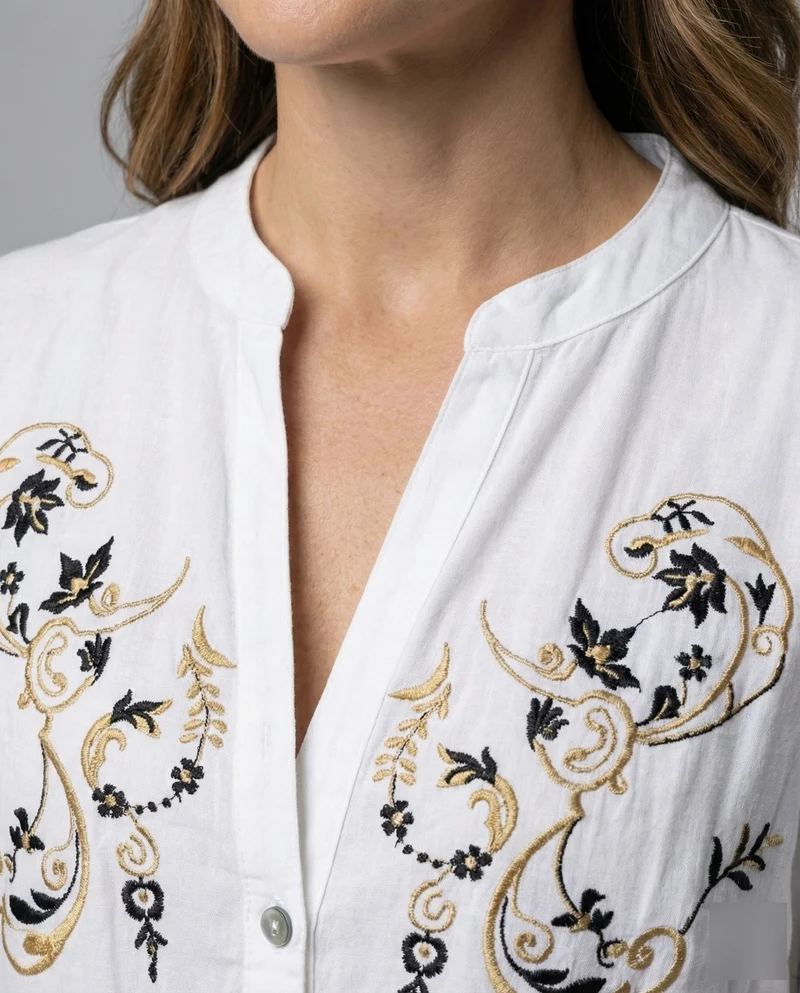 Damen kaschierendes Tunika-Stufenminikleid mit Stickerei