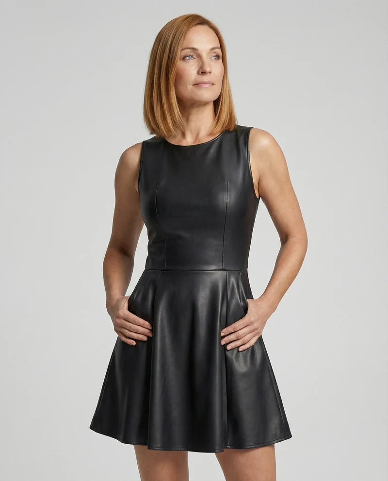 Damen Lederkleid mit schwingendem Rock