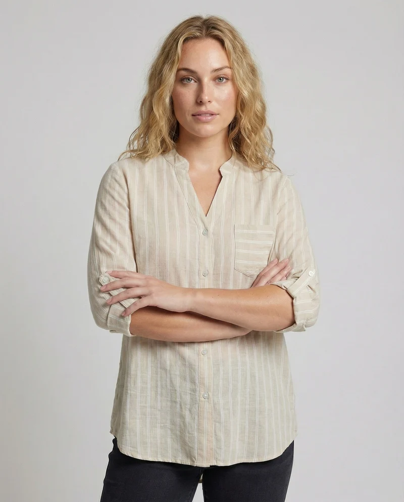 Damen Luftige Verlängerte Leinenmix Tunika-Bluse