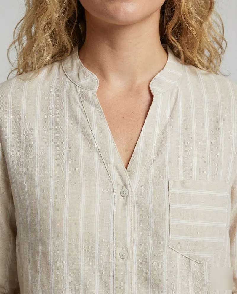 Damen Luftige Verlängerte Leinenmix Tunika-Bluse