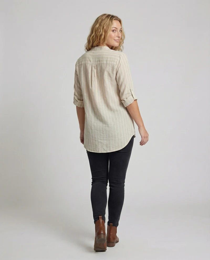Damen Luftige Verlängerte Leinenmix Tunika-Bluse