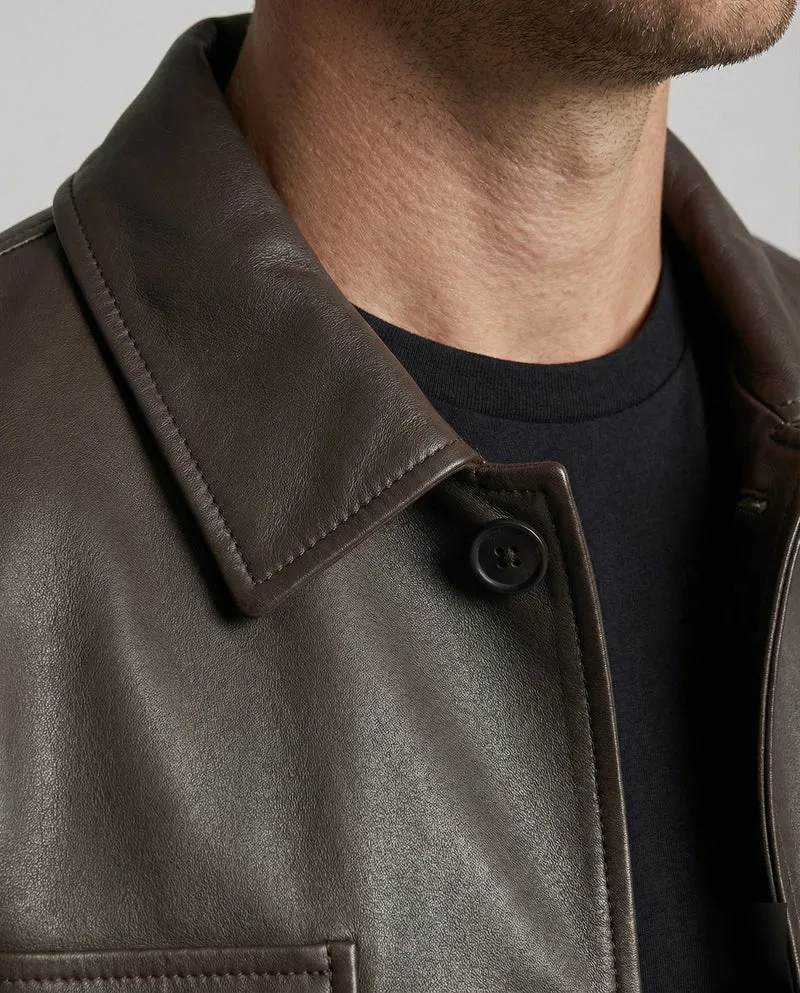 Herren Kunstleder-Workerjacke Weit Brusttaschen