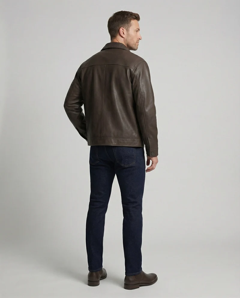 Herren Kunstleder-Workerjacke Weit Brusttaschen