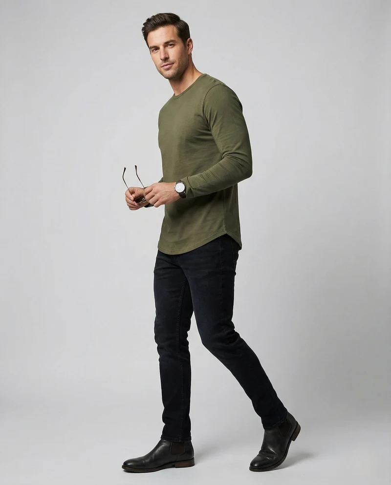 Herren Langarmshirt mit Rundhalsausschnitt
