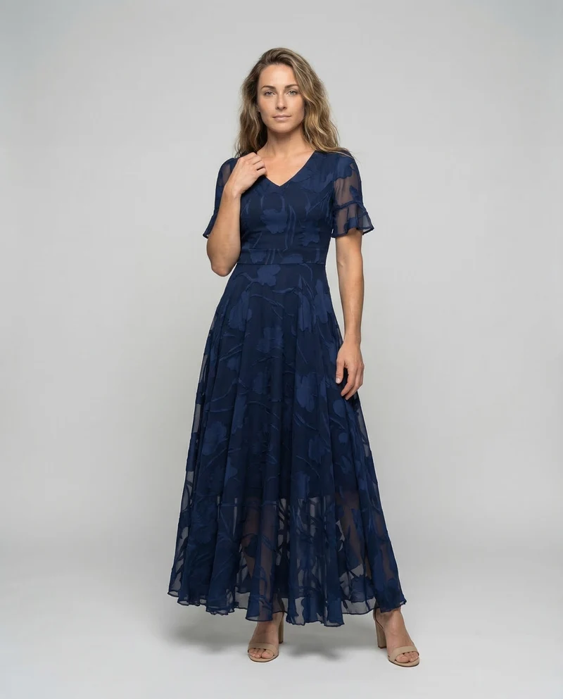Damen Chiffon-Abendkleid Florale Applikation