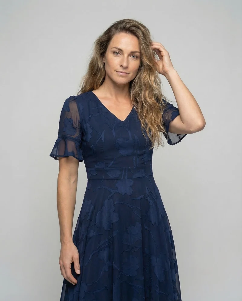 Damen Chiffon-Abendkleid Florale Applikation