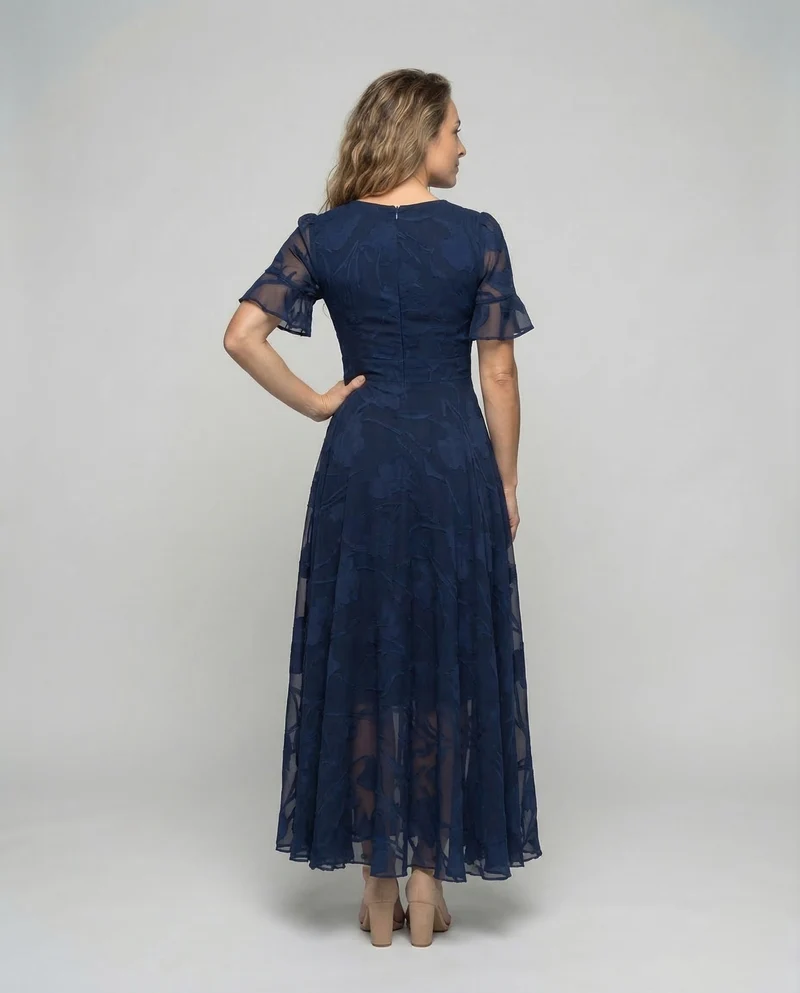 Damen Chiffon-Abendkleid Florale Applikation