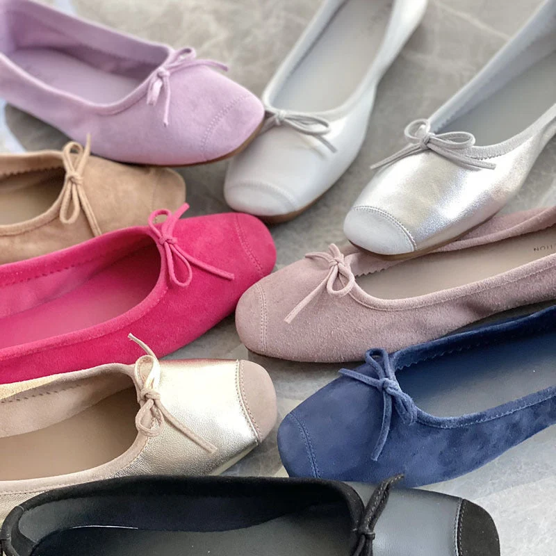 Damen Flache Ballerinas mit zierlichem Schleifenakzent