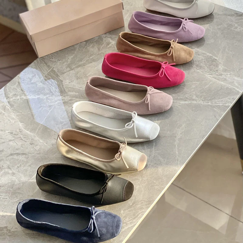 Damen Flache Ballerinas mit zierlichem Schleifenakzent