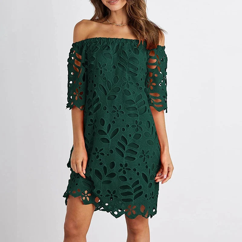 Damen Off-Shoulder Kleid mit floralen Cut-Outs und luftigen Ärmeln