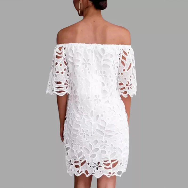 Damen Off-Shoulder Kleid mit floralen Cut-Outs und luftigen Ärmeln