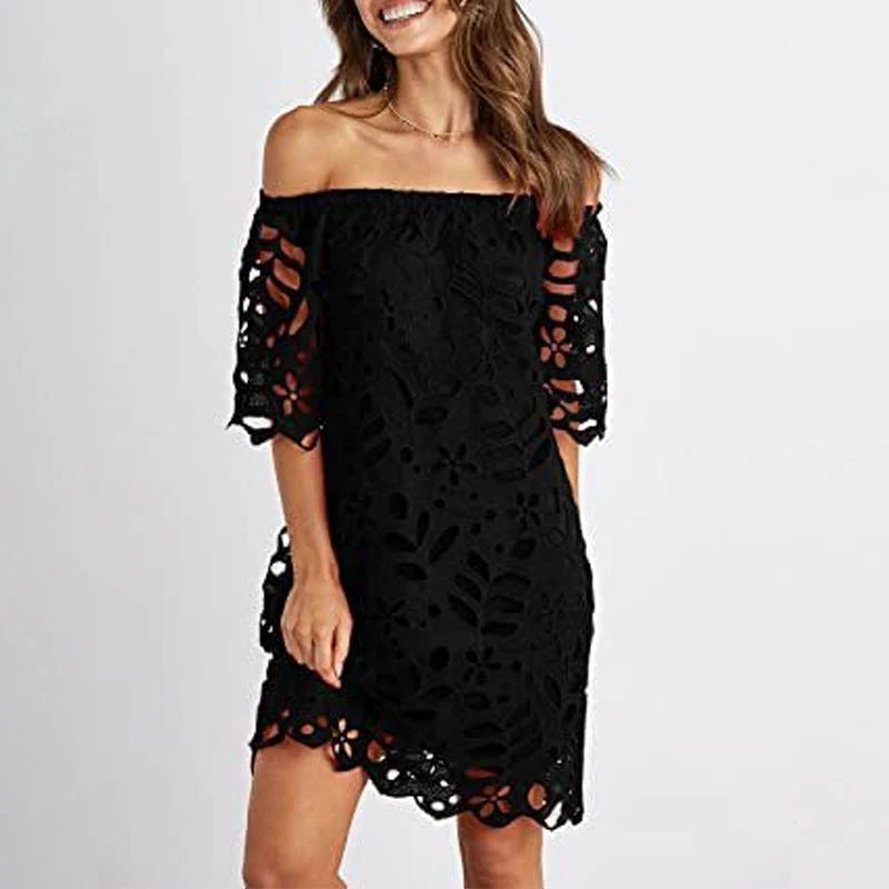 Damen Off-Shoulder Kleid mit floralen Cut-Outs und luftigen Ärmeln