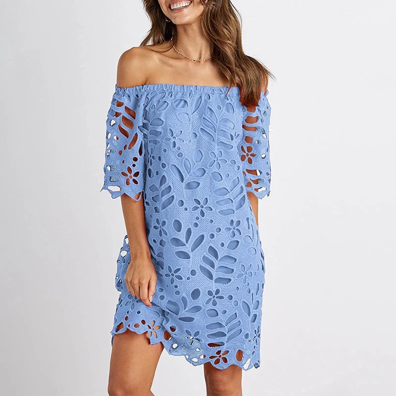 Damen Off-Shoulder Kleid mit floralen Cut-Outs und luftigen Ärmeln