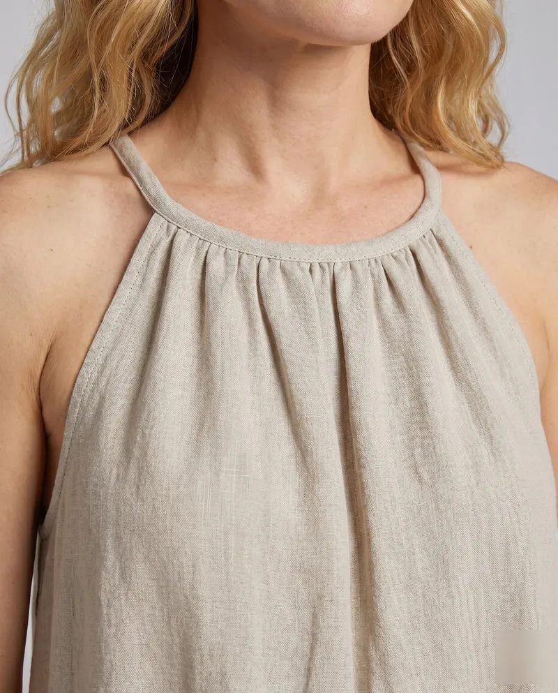 Damen luftiges Maxikleid aus hochwertigem Leinen mit verstellbaren Spaghettiträgern