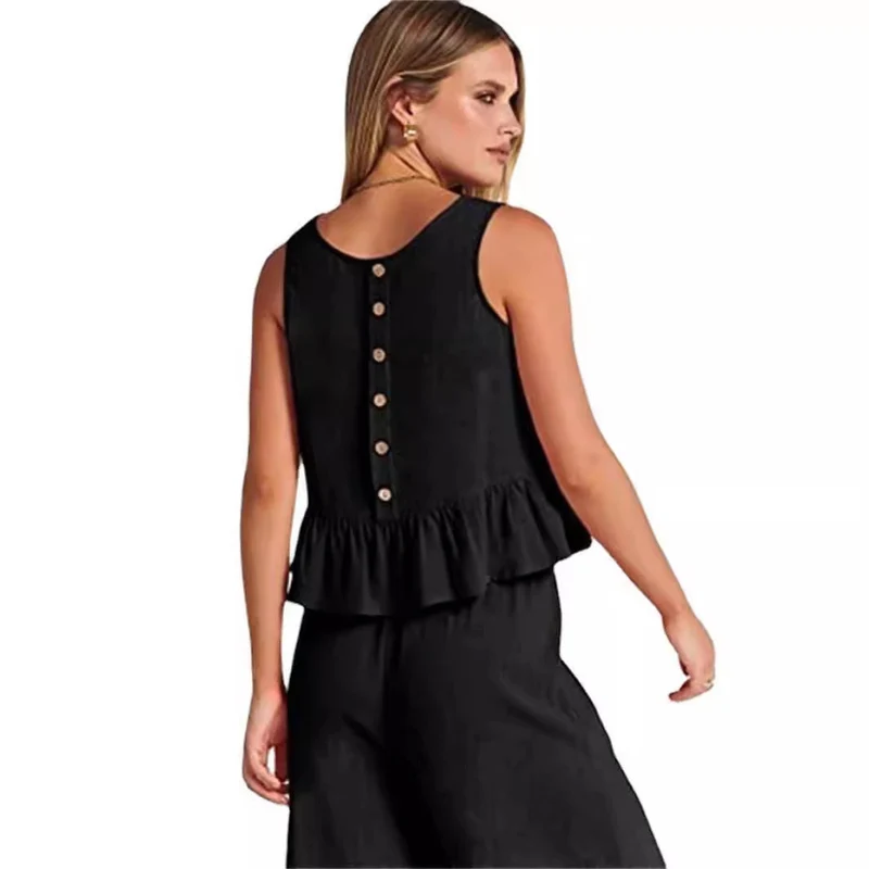 Damen Zweiteiler-Set mit schickem Peplum-Oberteil und weit geschnittenen Hosen
