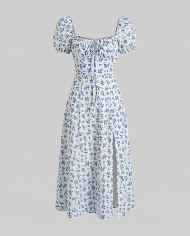 Damen gNord Taschenlümtes Midikleid im Prairie-Look
