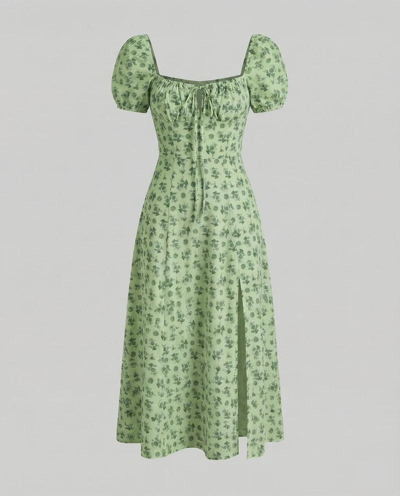 Damen gNord Taschenlümtes Midikleid im Prairie-Look