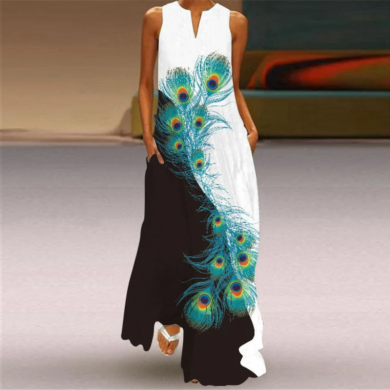 Damen Maxikleid mit elegantem floralem Design und seitlichen Taschen Nord Taschen