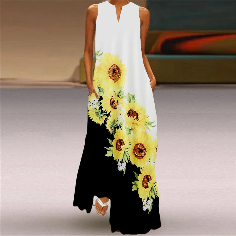 Damen Maxikleid mit elegantem floralem Design und seitlichen Taschen Nord Taschen