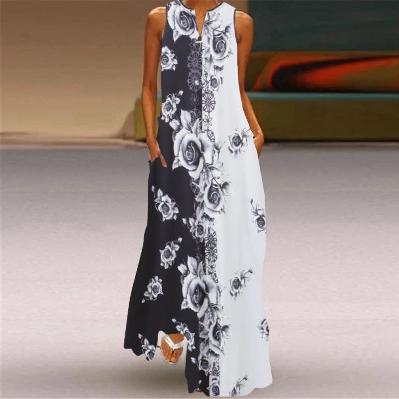 Damen Maxikleid mit elegantem floralem Design und seitlichen Taschen Nord Taschen