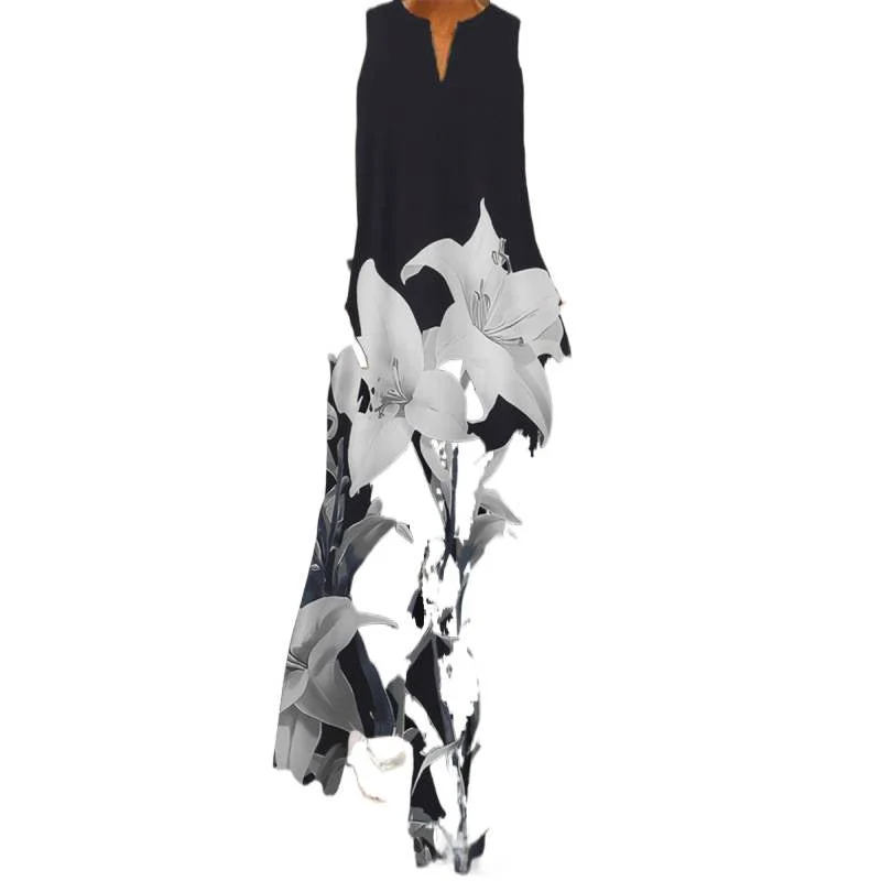 Damen Maxikleid mit elegantem floralem Design und seitlichen Taschen Nord Taschen