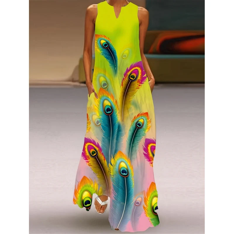 Damen Maxikleid mit elegantem floralem Design und seitlichen Taschen Nord Taschen