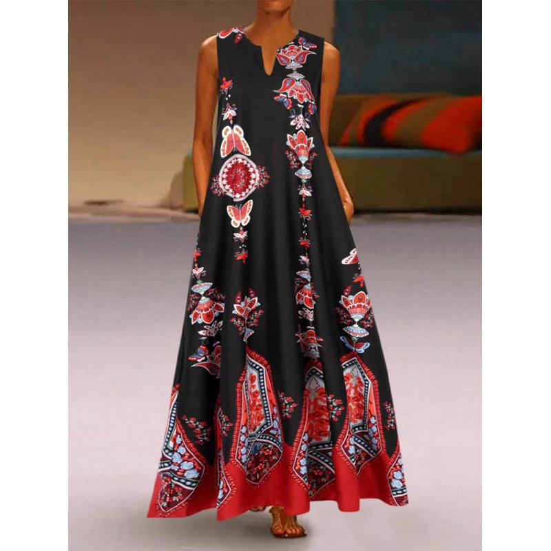 Damen Maxikleid mit elegantem floralem Design und seitlichen Taschen Nord Taschen