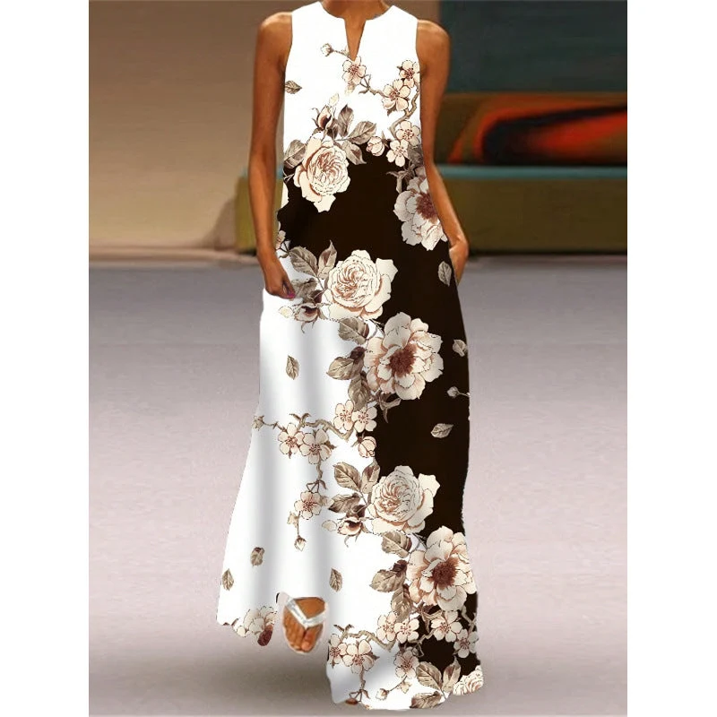 Damen Maxikleid mit elegantem floralem Design und seitlichen Taschen Nord Taschen
