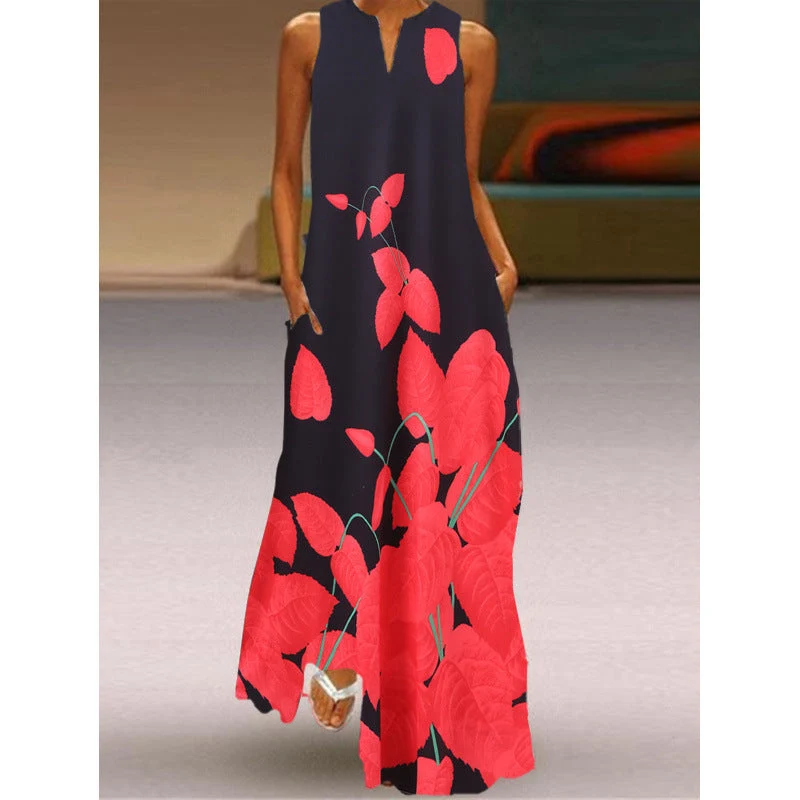 Damen Maxikleid mit elegantem floralem Design und seitlichen Taschen Nord Taschen