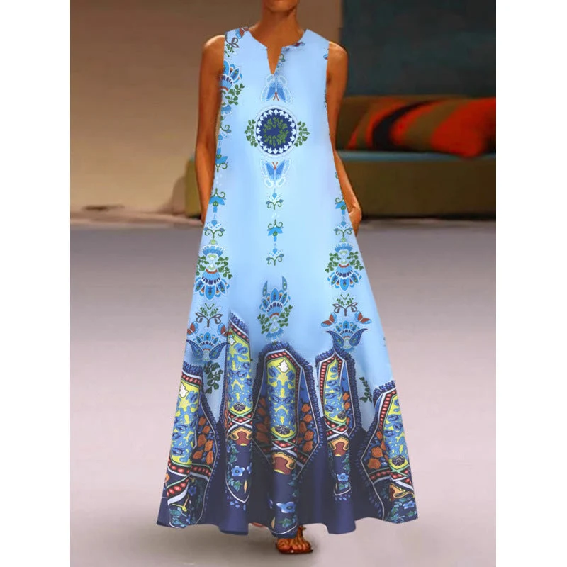 Damen Maxikleid mit elegantem floralem Design und seitlichen Taschen Nord Taschen