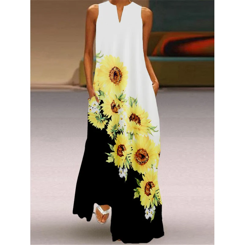 Damen Maxikleid mit elegantem floralem Design und seitlichen Taschen Nord Taschen